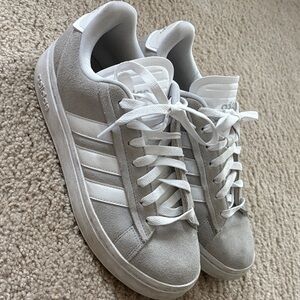 adidas Light Gray Suede Sneakers with White Stripes